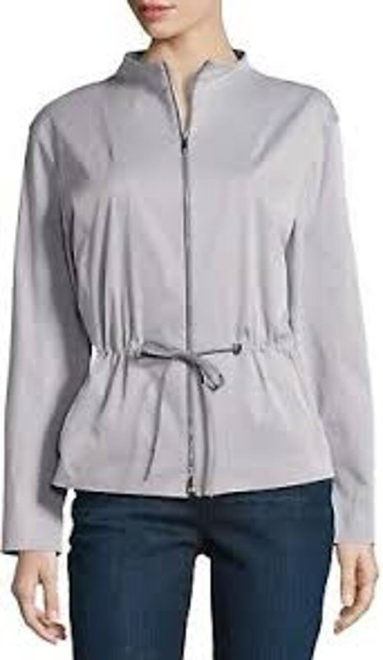 Lafayette 148 Julian Drawstring Jacket Shacket Top Full Zip Light Silver - S
